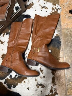 Over-the-Knee Leather Riding Boots in Cognac